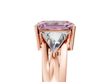 Rose gold Three-Stone Fancy Pink Emerald Cut Cut Diamond Ring with Trillion Side Stones on a Split Shank Band_11