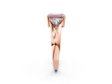 Rose gold Three-Stone Fancy Pink Emerald Cut Cut Diamond Ring with Trillion Side Stones on a Split Shank Band_2