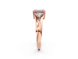 Rose gold Three-Stone Fancy Pink Emerald Cut Cut Diamond Ring with Trillion Side Stones on a Split Shank Band_8