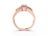 Rose gold Three-Stone Fancy Pink Emerald Cut Cut Diamond Ring with Trillion Side Stones on a Split Shank Band_9