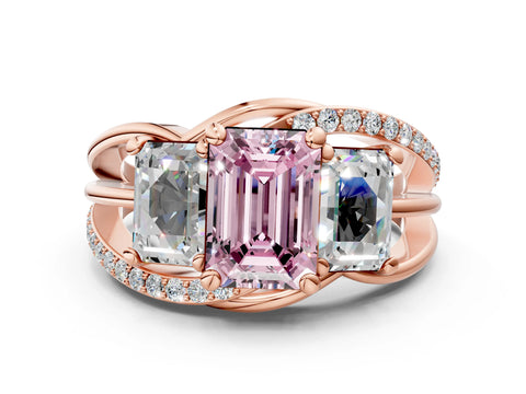 Rose gold Three-Stone Fancy Pink Emerald Cut Cut Diamond Split Shank Prong Set Ring_12