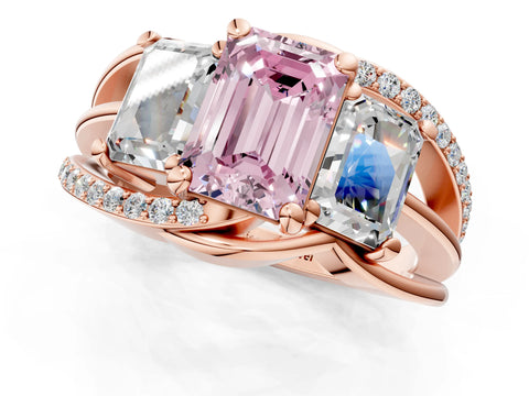 Rose gold Three-Stone Fancy Pink Emerald Cut Cut Diamond Split Shank Prong Set Ring_13