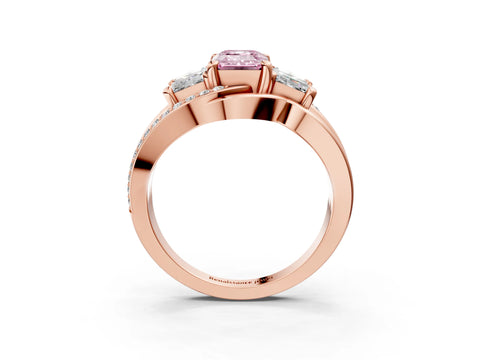 Rose gold Three-Stone Fancy Pink Emerald Cut Cut Diamond Split Shank Prong Set Ring_15