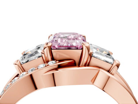 Rose gold Three-Stone Fancy Pink Emerald Cut Cut Diamond Split Shank Prong Set Ring_16