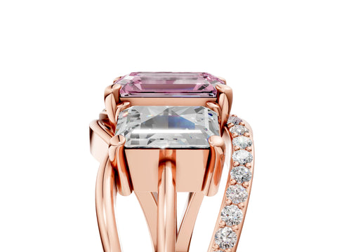 Rose gold Three-Stone Fancy Pink Emerald Cut Cut Diamond Split Shank Prong Set Ring_17