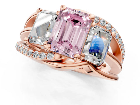 Rose gold Three-Stone Fancy Pink Emerald Cut Cut Diamond Split Shank Prong Set Ring_1