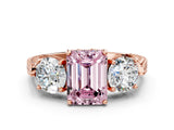Rose gold Three-Stone Fancy Pink Emerald Cut Cut Milgrain Band Prong Setting Ring_12