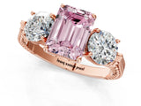 Rose gold Three-Stone Fancy Pink Emerald Cut Cut Milgrain Band Prong Setting Ring_13