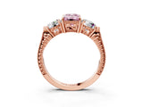Rose gold Three-Stone Fancy Pink Emerald Cut Cut Milgrain Band Prong Setting Ring_15