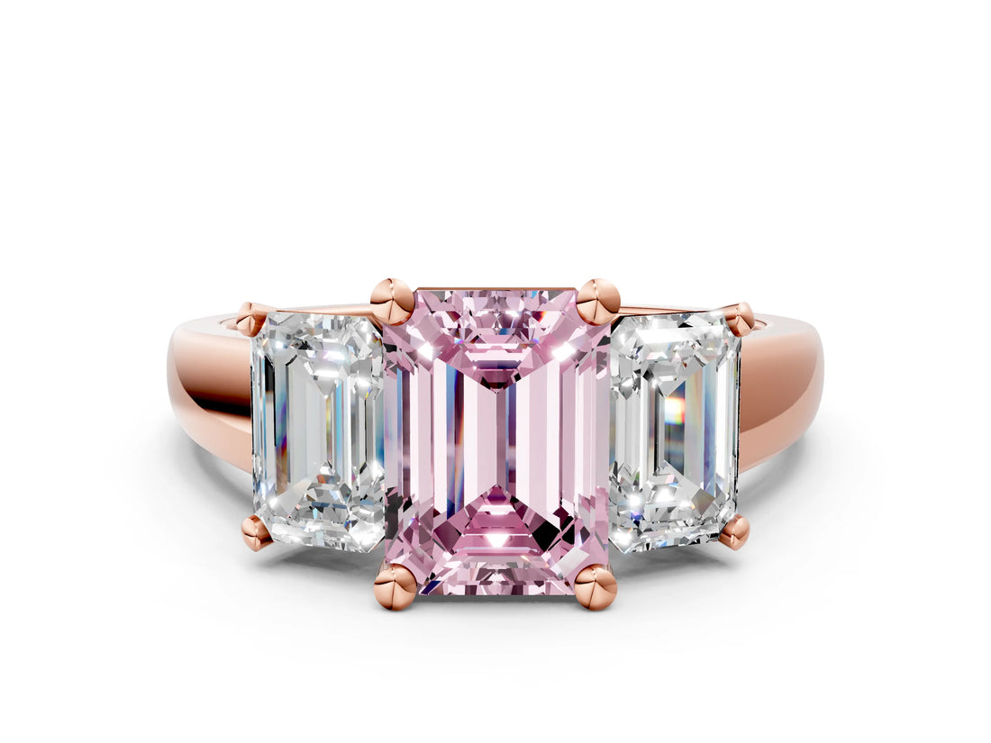 Rose gold Three-Stone Fancy Pink Emerald Cut Cut Solitaire Ring with Classic Prong Setting