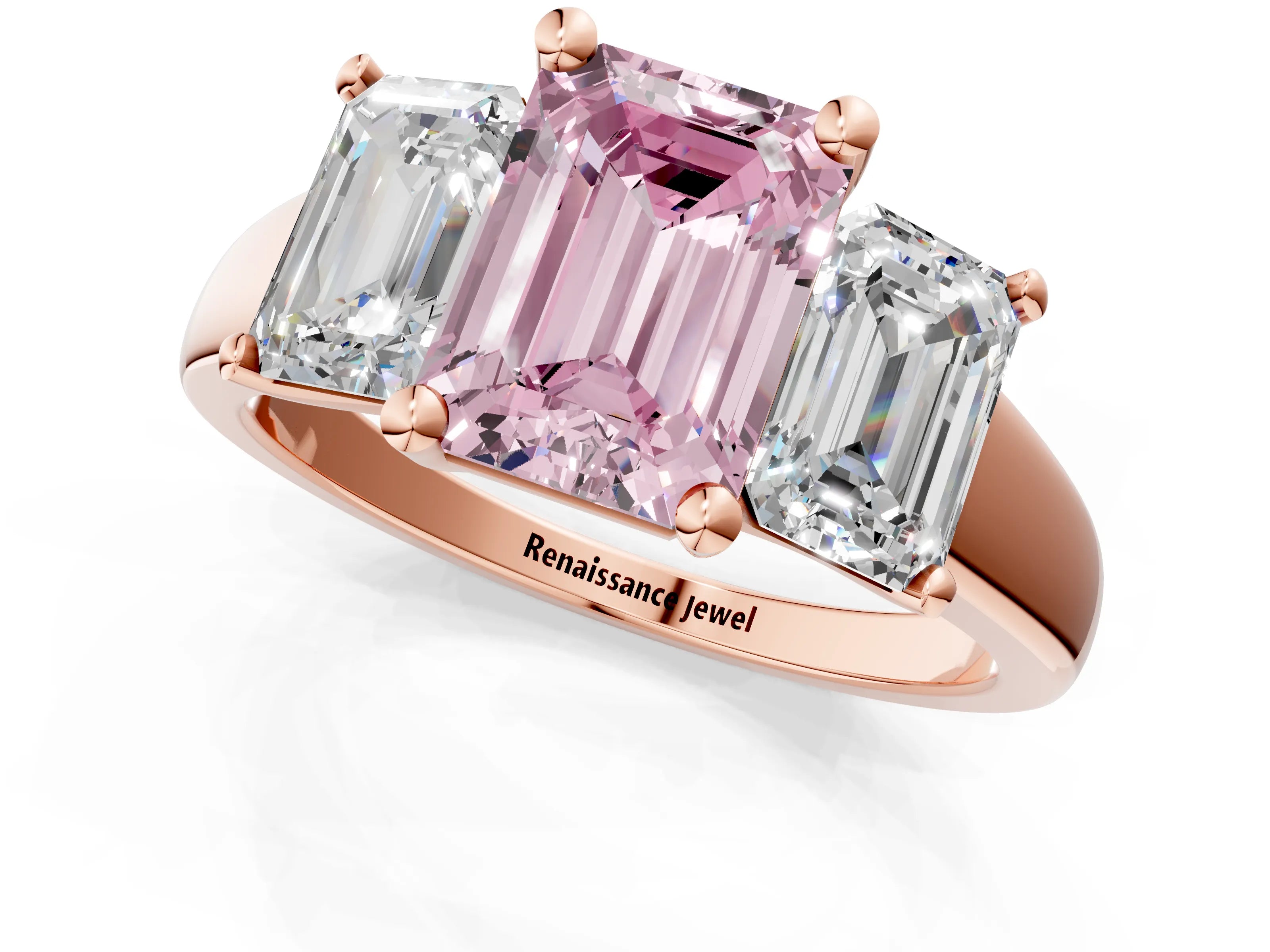 Rose gold Three-Stone Fancy Pink Emerald Cut Cut Solitaire Ring with Classic Prong Setting_1