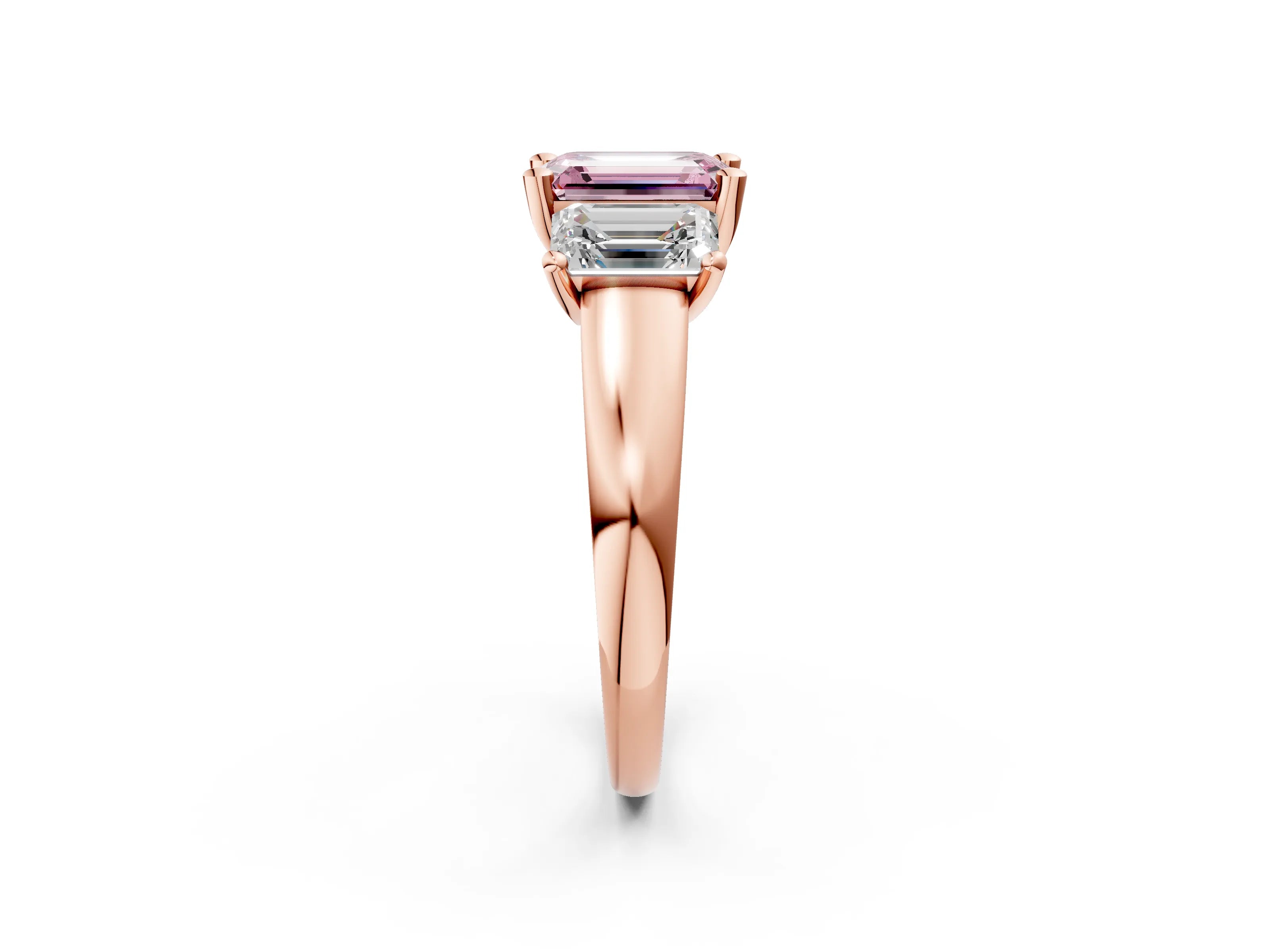 Rose gold Three-Stone Fancy Pink Emerald Cut Cut Solitaire Ring with Classic Prong Setting_2