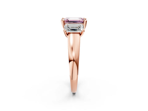 Rose gold Three-Stone Fancy Pink Emerald Cut Cut Solitaire Ring with Classic Prong Setting_2