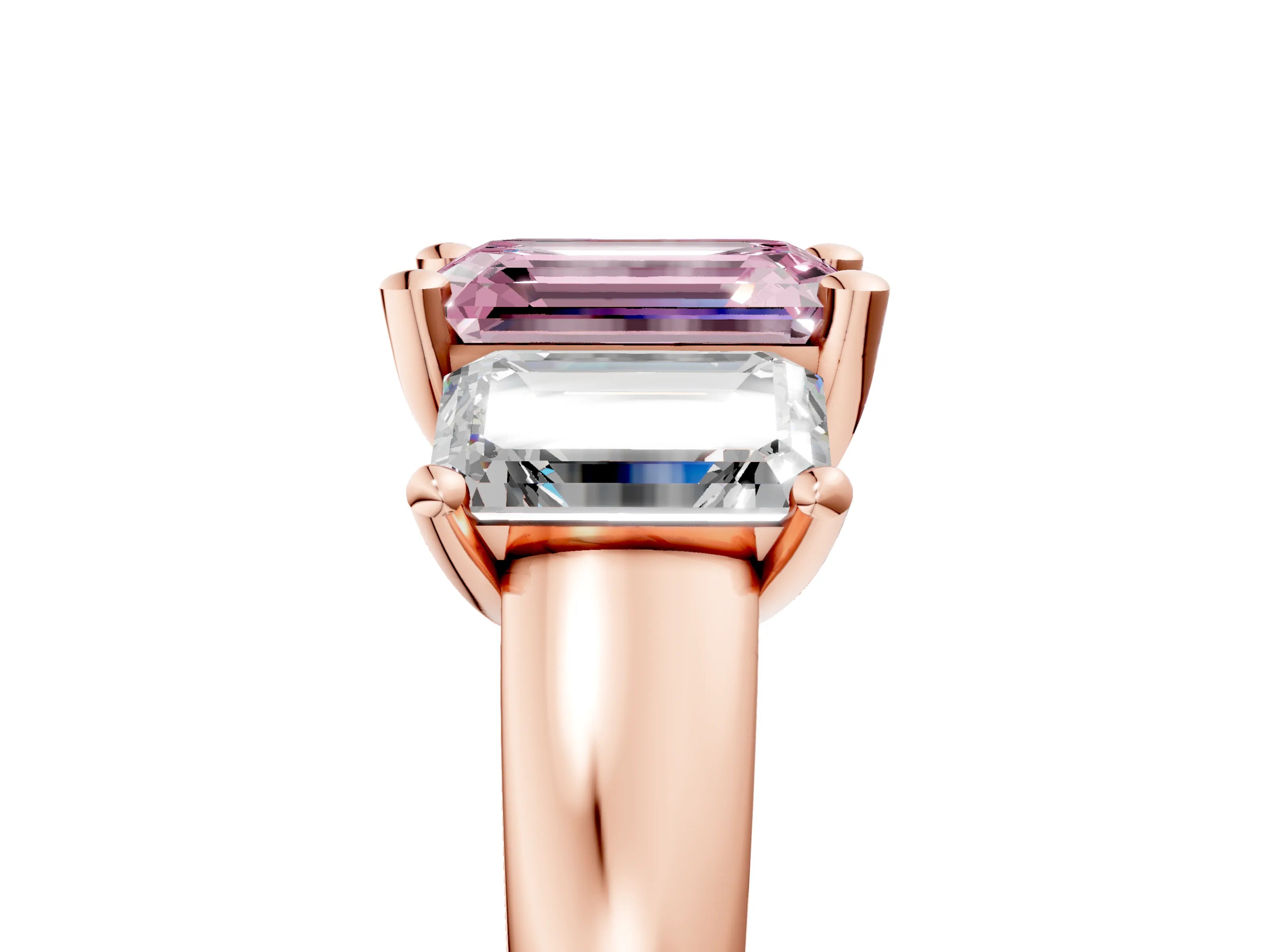 Rose gold Three-Stone Fancy Pink Emerald Cut Cut Solitaire Ring with Classic Prong Setting_5
