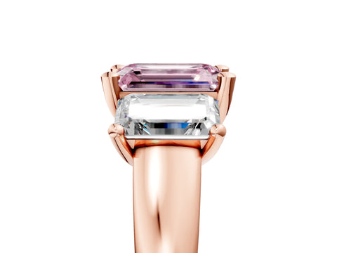 Rose gold Three-Stone Fancy Pink Emerald Cut Cut Solitaire Ring with Classic Prong Setting_5