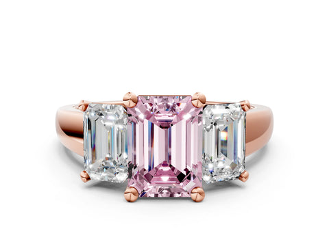 Rose gold Three-Stone Fancy Pink Emerald Cut Cut Solitaire Ring with Classic Prong Setting