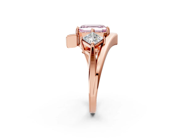 Rose gold Three-Stone Fancy Pink Emerald Cut Cut Tension Band Ring with Four-Prong Setting