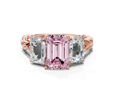 Rose gold Three-Stone Fancy Pink Emerald Cut Diamond Braided Band Ring with Four-Prong Setting_116