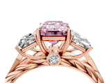 Rose gold Three-Stone Fancy Pink Emerald Cut Diamond Braided Band Ring with Four-Prong Setting_120