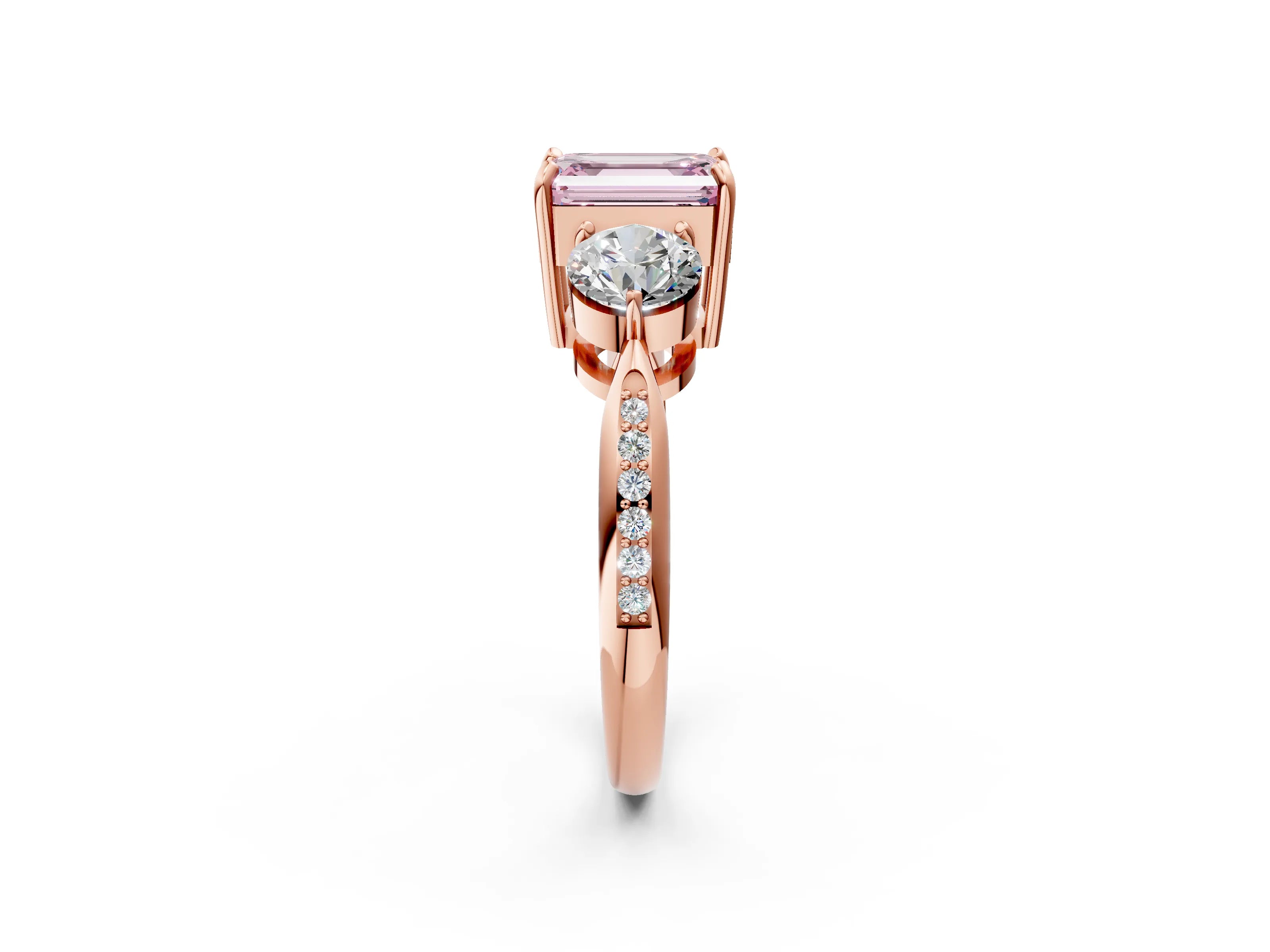 Rose gold Three-Stone Fancy Pink Emerald Cut Diamond Channel Set Engagement Ring with Prong Setting_2