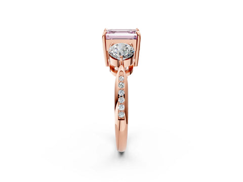 Rose gold Three-Stone Fancy Pink Emerald Cut Diamond Channel Set Engagement Ring with Prong Setting_2