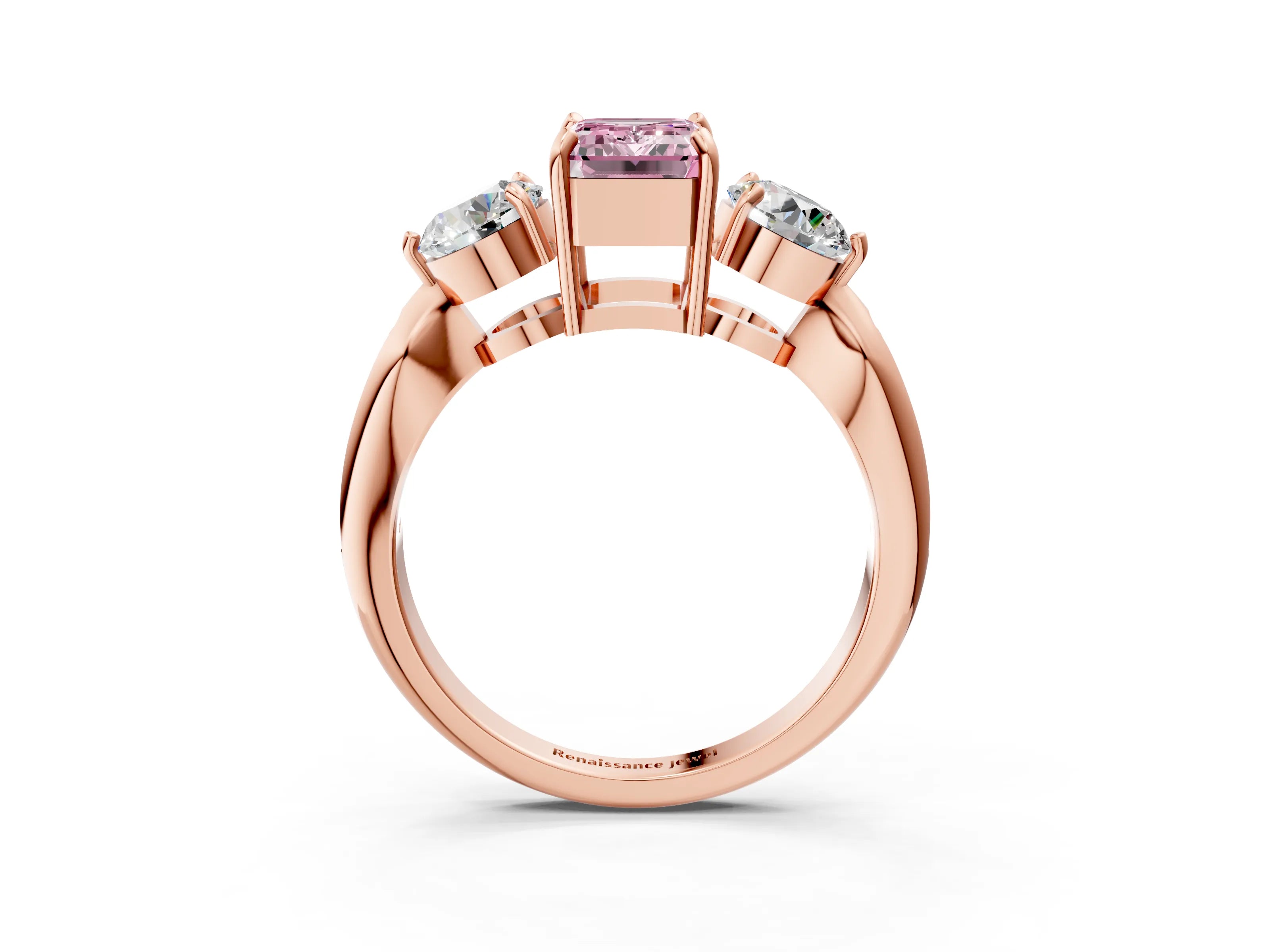 Rose gold Three-Stone Fancy Pink Emerald Cut Diamond Channel Set Engagement Ring with Prong Setting_3