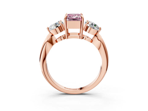 Rose gold Three-Stone Fancy Pink Emerald Cut Diamond Channel Set Engagement Ring with Prong Setting_3