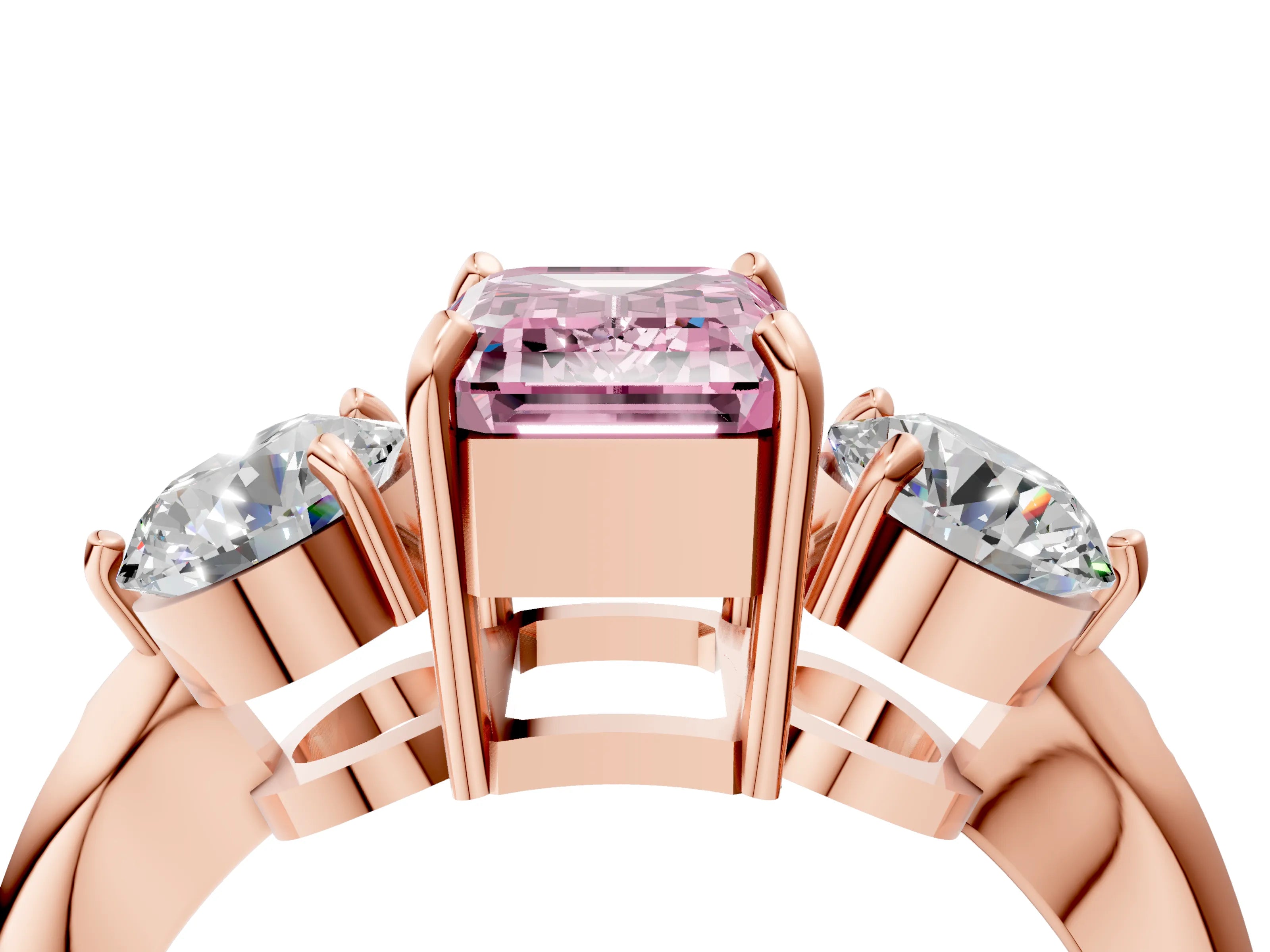 Rose gold Three-Stone Fancy Pink Emerald Cut Diamond Channel Set Engagement Ring with Prong Setting_4