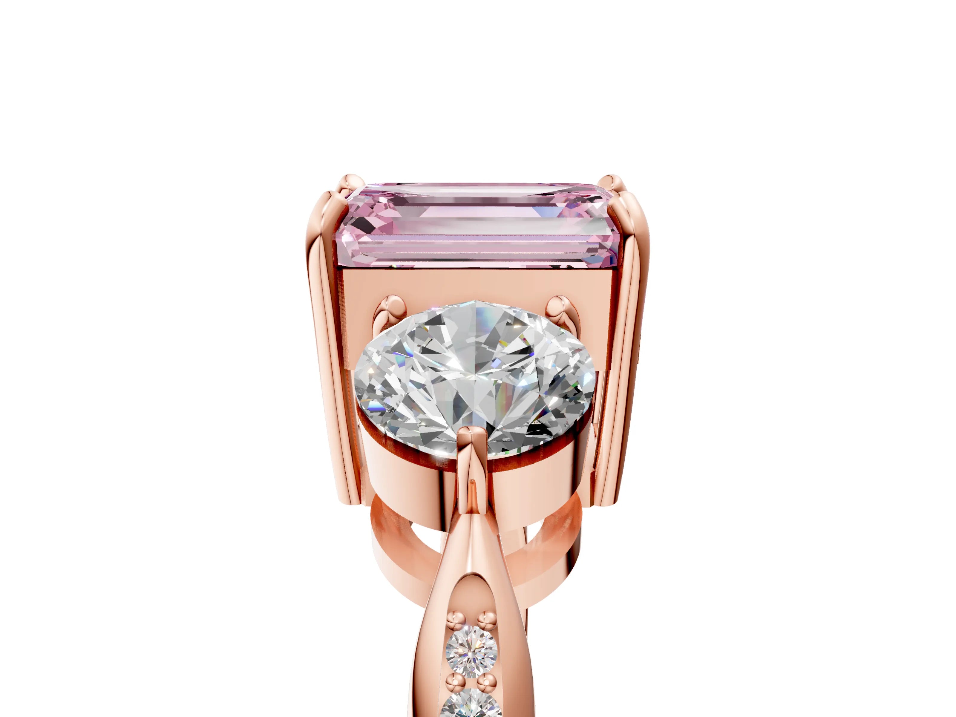 Rose gold Three-Stone Fancy Pink Emerald Cut Diamond Channel Set Engagement Ring with Prong Setting_5
