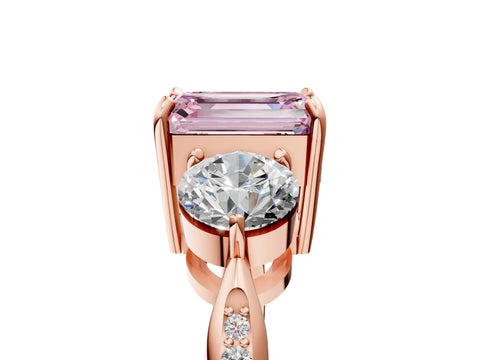 Rose gold Three-Stone Fancy Pink Emerald Cut Diamond Channel Set Engagement Ring with Prong Setting_5