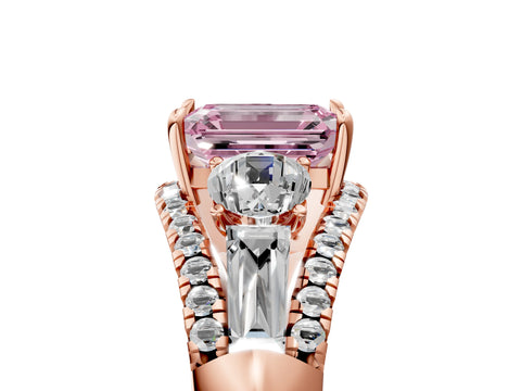 Rose gold Three-Stone Fancy Pink Emerald Cut Diamond Engagement Ring with Pave Band and Prong Setting_18
