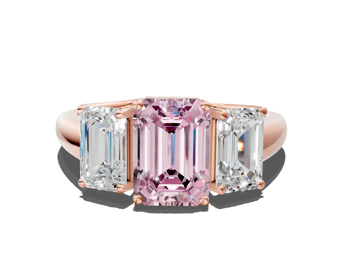 Rose gold Three-Stone Fancy Pink Emerald Cut Diamond Engagement Ring with Prong Setting_3