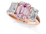 Rose gold Three-Stone Fancy Pink Emerald Cut Diamond Engagement Ring with Prong Setting_4