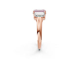 Rose gold Three-Stone Fancy Pink Emerald Cut Diamond Engagement Ring with Prong Setting_5