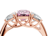 Rose gold Three-Stone Fancy Pink Emerald Cut Diamond Engagement Ring with Prong Setting_7