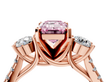 Rose gold Three-Stone Fancy Pink Emerald  Cut Diamond Pavé Band with Four-Prong Setting_32