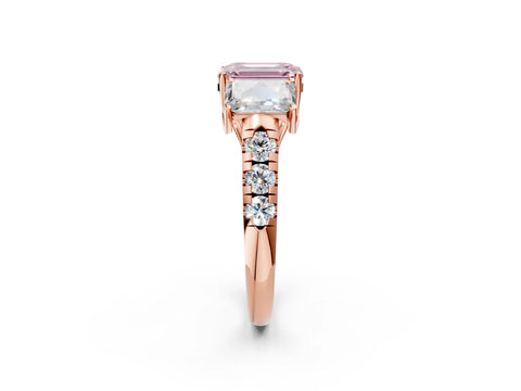 Rose gold Three-Stone Fancy Pink Emerald Cut Diamond Pavé Band with Prong Setting_2