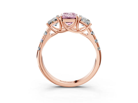 Rose gold Three-Stone Fancy Pink Emerald Cut Diamond Pavé Band with Prong Setting_3