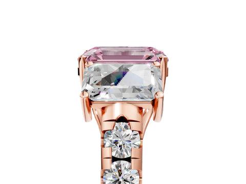 Rose gold Three-Stone Fancy Pink Emerald Cut Diamond Pavé Band with Prong Setting_5