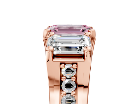 Rose gold Three-Stone Fancy Pink Emerald  Cut Diamond Ring with Channel-Set Band and Four-Prong Setting_40