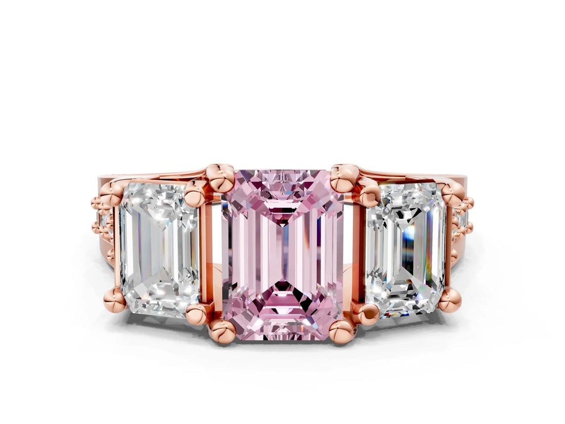 Rose gold Three-Stone Fancy Pink Emerald  Cut Diamond Ring with Channel-Set Band and Four-Prong Setting_52