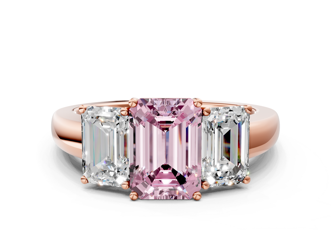 Rose gold Three-Stone Fancy Pink Emerald  Cut Diamond Ring with Channel-Set Band and Four-Prong Setting_81