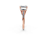 Rose gold Three-Stone Fancy Pink Emerald Cut Diamond Ring with Pavé Band and Prong Setting_97