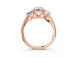 Rose gold Three-Stone Fancy Pink Emerald Cut Diamond Ring with Pavé Band and Prong Setting_98