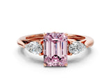Rose gold Three-Stone Fancy Pink Emerald Cut Diamond Ring with Pear  Side Stones in Four-Prong Setting_12