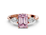 Rose gold Three-Stone Fancy Pink Emerald  Cut Diamond Ring with Pear Side Stones in Four-Prong Setting_126