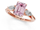 Rose gold Three-Stone Fancy Pink Emerald Cut Diamond Ring with Pear  Side Stones in Four-Prong Setting_13