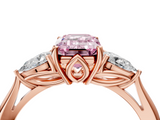 Rose gold Three-Stone Fancy Pink Emerald  Cut Diamond Ring with Pear Side Stones in Four-Prong Setting_130