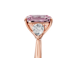 Rose gold Three-Stone Fancy Pink Emerald  Cut Diamond Ring with Pear Side Stones in Four-Prong Setting_131