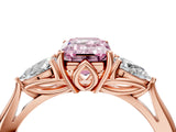 Rose gold Three-Stone Fancy Pink Emerald Cut Diamond Ring with Pear  Side Stones in Four-Prong Setting_16